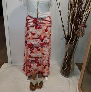 Lane Bryant Floral Striped Maxi Skirt - Red and Pink